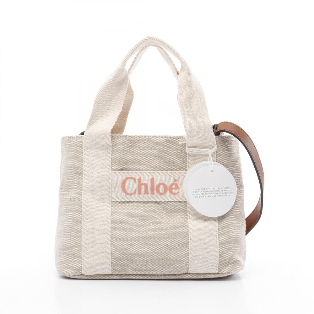 Chloe Tote Bag Canvas Leather Beige Tan Brown